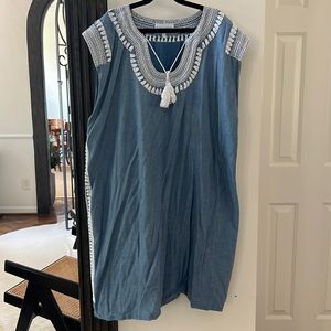 Mi Golondrina Embroidered Denim White Dress Sz L